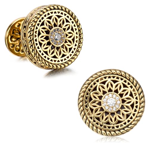 Cuff Links Mens, Cufflinks for Men, Men's Cuff Links for Wedding, Business, Father's Day, Gift for Men, 18K Gold Plated with Luxury Wooden Gift Box - style: Gold Cufflink