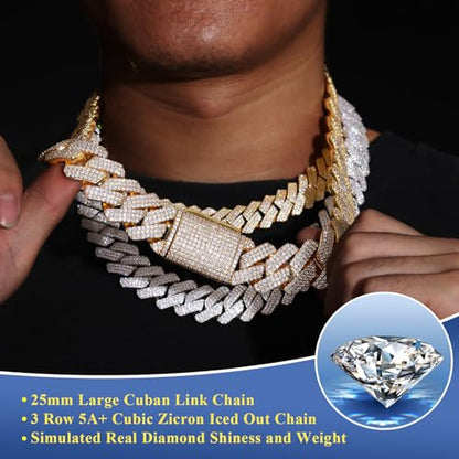 Ucciyo 30MM/25MM Cuban Link Chain for Men, Luxury Iced Out Diamond Chain | Luxurious Diamond-Simulated, Large Miami Cuban Style, 18K Gold Plated - color: 25MM-Gold, size: 24 Inch