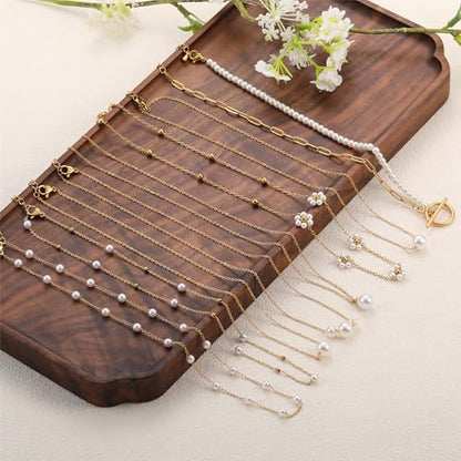 Dainty Pearl Necklace for Women Gold Plated Bridal Wedding Jewelry Trendy Cute Lariat Pearl Pendant Drop Charm Choker Stackable Necklace Gift for Women Mom Sister Daughter - color: E.3pcs