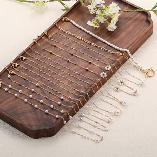 Dainty Pearl Necklace for Women Gold Plated Bridal Wedding Jewelry Trendy Cute Lariat Pearl Pendant Drop Charm Choker Stackable Necklace Gift for Women Mom Sister Daughter - color: I.Pearl Beads