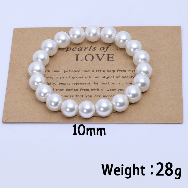 COLORFUL BLING Imitation Pearl Strands Choker Necklace Bracelet With Meaningful Card for Wedding Anniversary Birthday Party Gifts Bridal Jewelry Set - color: 10mm set