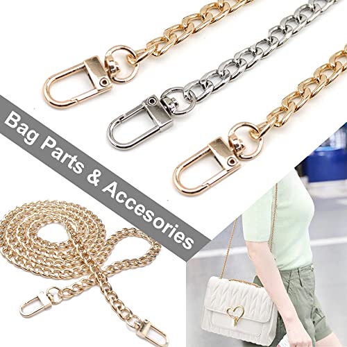 CooBigo 47" Purse Chain Strap Metal Shoulder Crossbody Bag Chain with Metal Buckles, Flat Chain Strap for Purse Handbag - color: Gold