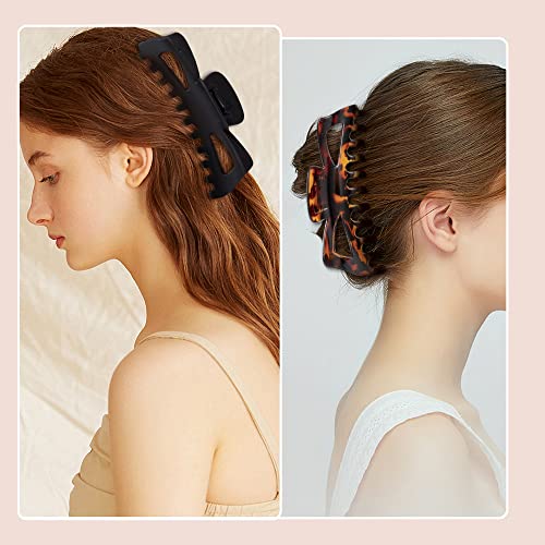 Extra Large Claw Clips for Thick Hair, 6.4 Inch Strong Hold Matte Jumbo Accessories for Women Long Curly Hair Cute Nonslip Big Jaw Clip French Giant Hair Clip 4 Pack (Black, Brown leopard)