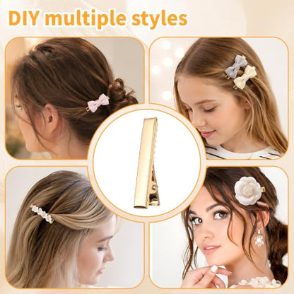 50Pcs Alligator Hair Clips for Hair Bows, 1.8in Gold Metal Hair Clips | Hairdresser Clips in Bulk DIY Supplies for Accessory Making, sticking bows,Hair Curlers, Salon Grips, DIY Hairpins