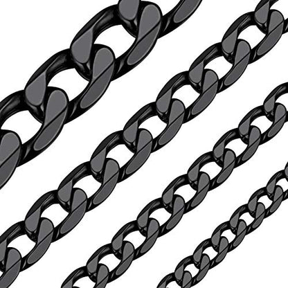 ChainsHouse Stainless Steel Cuban Link Chain Necklace for Mens Jewelry | 4mm/6mm/9mm/13mm Width Flat Cuban Chain, Black/14K Gold Plated Hip Hop Jewelry Mens Necklace 14"-30" Length with Gift Box - color: Black
