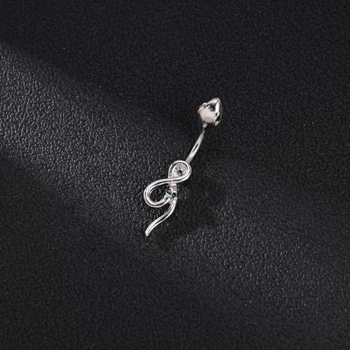 14G Surgical Stainless Steel Dangle Belly Button Rings for Women Belly Ring Dangling Piercing Jewelry CZ Snake lizard Skull Spider bat Halloween Party Punk Rock - style: Green eyed snake shape