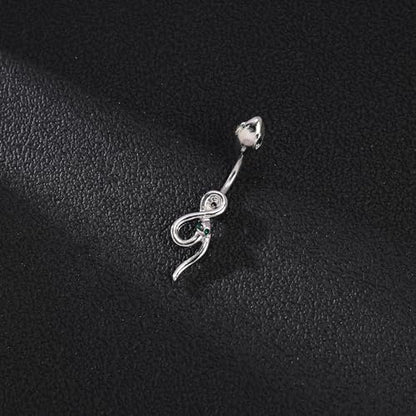14G Surgical Stainless Steel Dangle Belly Button Rings for Women Belly Ring Dangling Piercing Jewelry CZ Snake lizard Skull Spider bat Halloween Party Punk Rock - style: Green eyed snake shape