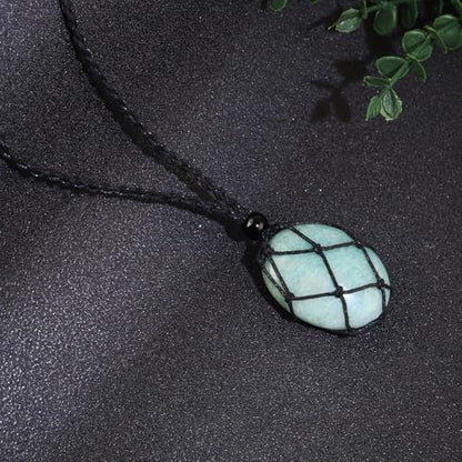 weryerker Natural Gemstone Pendant Necklace Healing Crystal Stone Pendant with Hand-Woven Rope Adjustable for Women Men - color: 1PC Amazonite