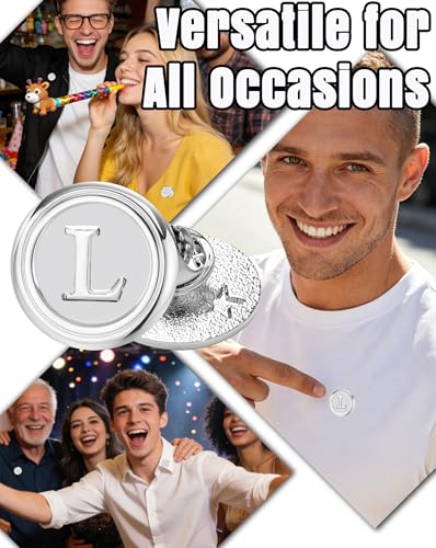 Initial Letter Pins A-Z Men Classic Brass 26 Alphabet Badge for Business & Wedding Shirt - color: Silver, style: Letter L