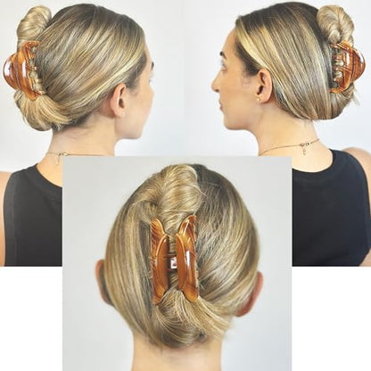 Camila Paris CP3216 French Hair Clips for Women, 3.5" Large Claw Clip Strong Hold All Day, Girl Large Claw Clips for Thick Hair, No Damage No Slip Flat Clip for Women. Made in France - color: Brown
