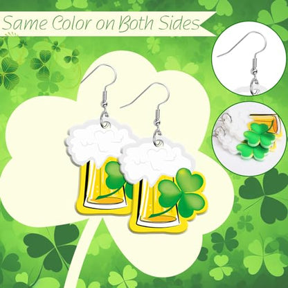 8 Pairs St Patricks Day Acrylic Earrings for Women | Shamrock Clover Dangle Earrings, Ireland St Patricks Day Gifts Parade Party Accessory, Lightweight Acrylic, Double Side - style: St Patrick's Day