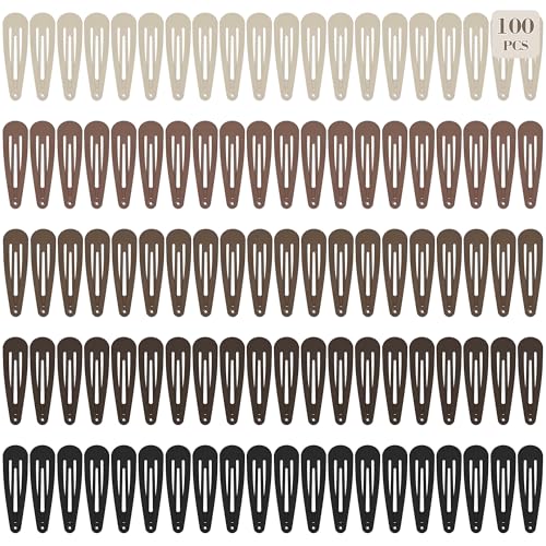 100Pcs Snap Hair Clips Hair Barrettes For Women Girls, No-Slip | Metal Hair Snap Clips Accessories, Hairpins, Matte 5 Colors, 2 x 0.55 Inch, Storage Box