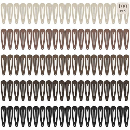 100Pcs Snap Hair Clips Hair Barrettes For Women Girls, No-Slip | Metal Hair Snap Clips Accessories, Hairpins, Matte 5 Colors, 2 x 0.55 Inch, Storage Box
