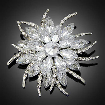 seven wolves Women's Austrian Crystal Brooch Wedding Flower Leaf Bouquet Brooch - color: 2-Black White