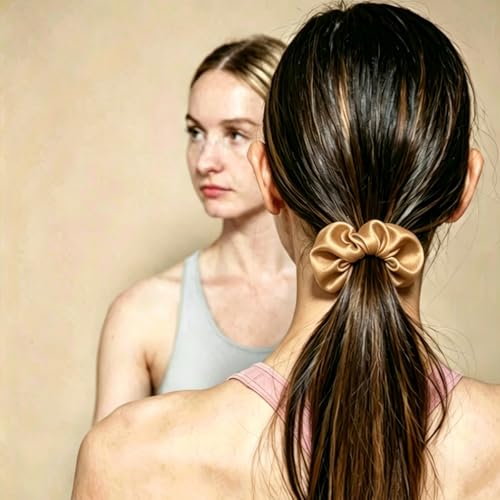 Silk Hair Ties Ponytail Holder Hairs Bow Ropes Elastics Hairtie Accessories Wide 0.8inch on Hair No Damage No Crease for Women Curly Thick Wavy Hair(30Pcs Dark Yellow) - color: Dark Yellow