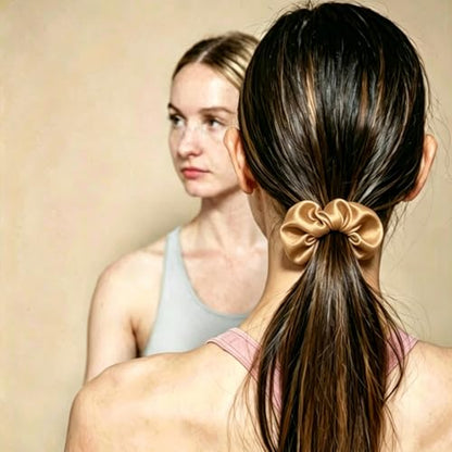 Silk Hair Ties Ponytail Holder Hairs Bow Ropes Elastics Hairtie Accessories Wide 0.8inch on Hair No Damage No Crease for Women Curly Thick Wavy Hair(30Pcs Dark Yellow) - color: Dark Yellow