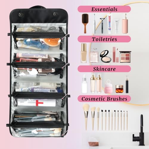 Boho Flower Hanging Roll Up Cosmetic Bag with 4 Removable Storage Bags Waterproof Foldable Toiletry Kit for Women - color: Multicolor 19