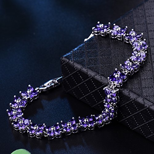GULICX Fashion Tennis Bracelet for Women Cubic Zirconia Crystal Flower Multicolor Bracelet - color: Silver