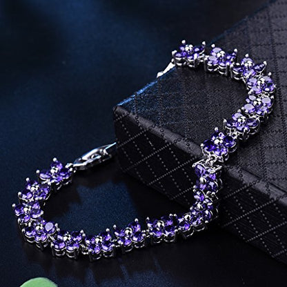 GULICX Fashion Tennis Bracelet for Women Cubic Zirconia Crystal Flower Multicolor Bracelet - color: Silver