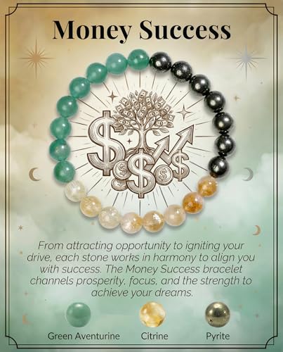 Bivei Protection Crystal Healing Bracelet | 8MM Strength Bracelet Spiritual Stretch Beaded Jewelry for Women Men Gift - color: Money Success, size: Medium 6.8-7.3 inch