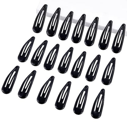 20 PCS Metal Snap Hair Clips Water Drop No Slip Barrettes for Women Bright Small Hair Clips For Thick And Thin Fine Hair,Black,1.97 x 0.5 In. - color: Black