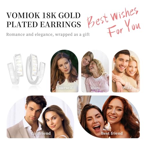 Gold Silver Huggie Hoop Earrings for Women 18K Gold & Sterling Silver Plated Cubic Zirconia Hoop Earrings Double Hoops Earrings Hypoallergenic Non Tarnish Earings Jewelry Gift - color: Gold-C