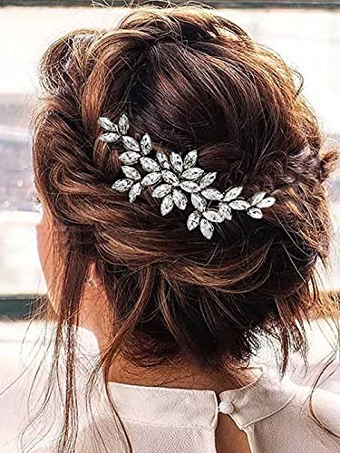 Bride Crystal Wedding Hair Comb Silver Bridal Side Comb Rhinestone Hair Accessorie for Women (A-Silver)