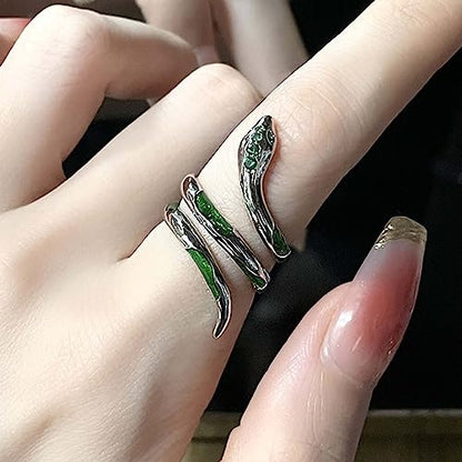 Gothic Silver Snake Ring Set - Open, Adjustable, Stacking Midi Index Finger Rings for Women and Girls (2 Pcs) - style: style-4
