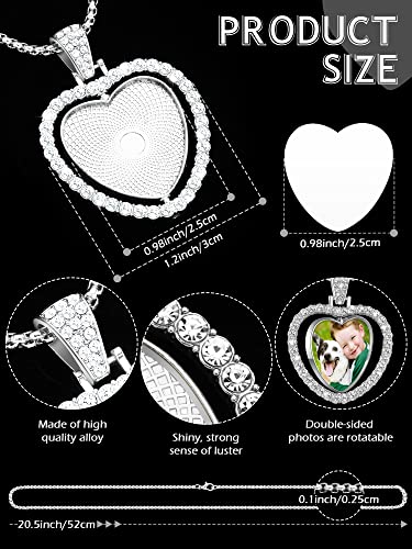 Junkin 24 Pcs Sublimation Rhinestone Trays Pendant Set, Including 6 Heart Shape Double Sided Blank Rhinestone Bezel Trays, 6 Pcs Thick Chains with 12 Sublimation Discs for Making (Silver) - color: Silver