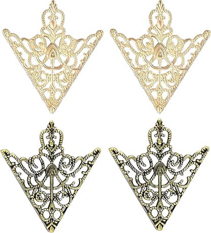 5 Pairs Retro Hollow Pattern Shirt Collar Brooches For Women And Men Gold Plated Triangle & Simple Elegant Double Leaf Collar Pin Brooches Gold Silver Plant Brooch Jewelry - style: gold broze