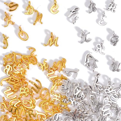 stino 200Pcs A-Z Metal Letter Charms for Jewelry Making, Capital Alphabet Initial Charms - color: 104Pcs Silver & Gold Cursive
