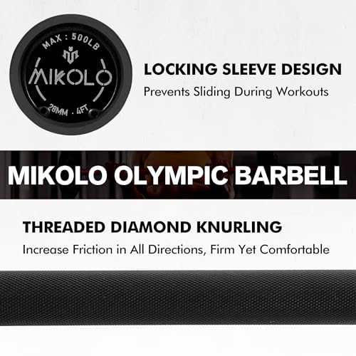 Mikolo EZ Curl Bar, 2 Inch Olympic Curl Bar for Biceps and Triceps, 47” Curling Bar with Knurled Grip, 700LB Barbell Bar with Multi-Angle Wrist-Friendly Design - color: Black - 4ft straight bar