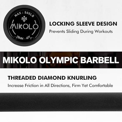 Mikolo EZ Curl Bar, 2 Inch Olympic Curl Bar for Biceps and Triceps, 47” Curling Bar with Knurled Grip, 700LB Barbell Bar with Multi-Angle Wrist-Friendly Design - color: Black - 4ft straight bar