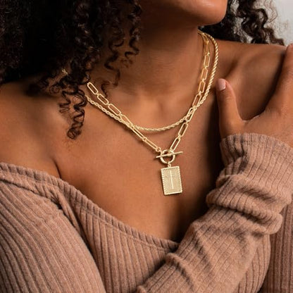 M MOOHAM Cross Necklace for Women Non Tarnish - 14K Gold Plated Dainty Clover Cross Layered Necklaces Stack Set Herringbone Figaro Paperclip Chain Necklace Trendy Religious Baptism Faith Jewelry Gifts - color: cross-rope chain