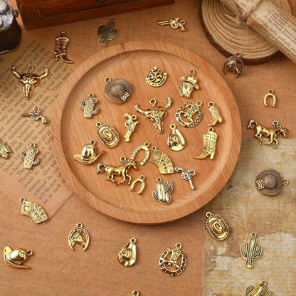 MARFOREVER 40 Pcs/20 Pairs Western Cowboy Cowgirl Charms for Jewelry Making | Alloy Antique Gold Dangle Boot Hat Horse Cactus Pendants Charm, for Bracelet Necklace Earrings Making Accessories DIY Crafts - style: Western Cowboy Cowgirl