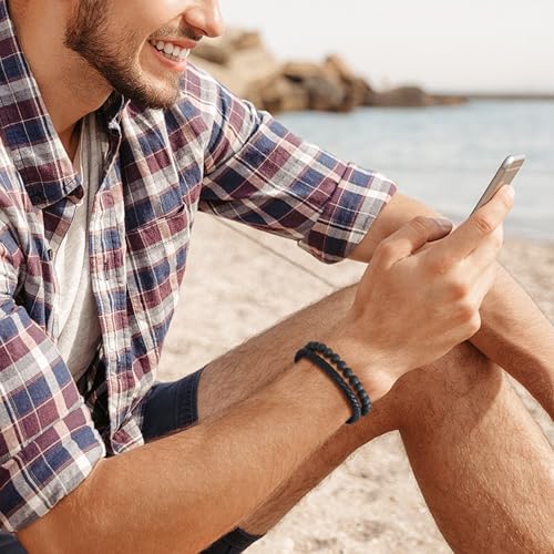 VNOX Men's Inspirational Mantra Engarved Handmade Braided Leather Adjustable Cuff Bangle Bracelet Encouragement Motivational Gift for Men - style: Black-Lava