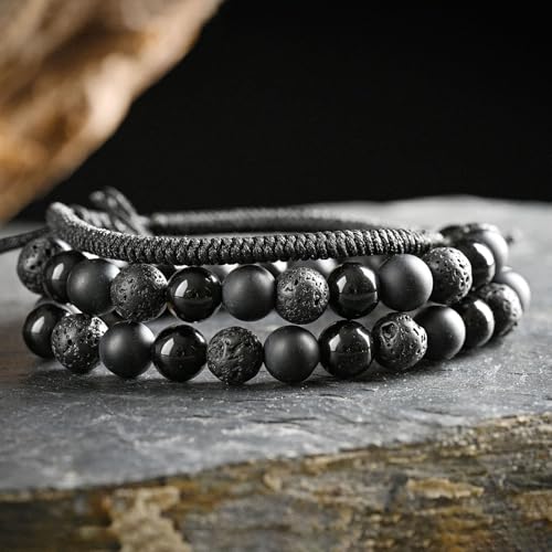 SAMXY Triple Protection Bracelet, 8mm Healing Crystal Bead Bracelet, 3pcs Blue Red Tiger's Eye Obsidian Hematite Bracelet Women Men - color: 3pc-obsidian