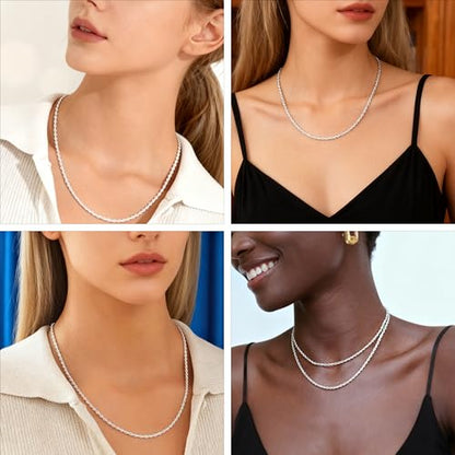 Womens Stainless Steel 18K Gold Plated Chain Necklace Jewelry Silver link Chain for Women Waterproof Never Tarnish 2/3/4mm 16 18 20 Inches - size: 18 inch, style: Rope Chain