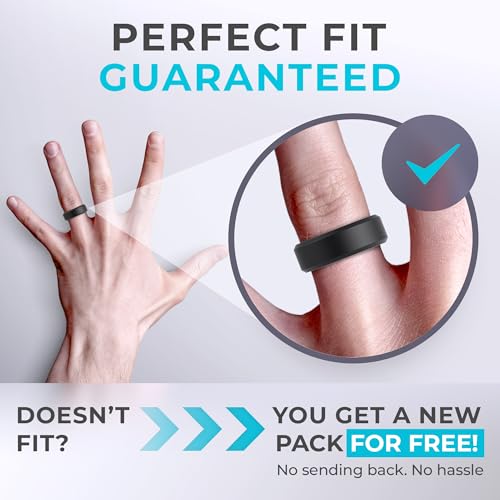 ThunderFit Men Breathable Air Grooves Silicone Rings Wedding Bands 8mm Wide | 2.4mm Thick Rubber Rings, Available in 1, 2, 3, 4, 6 & 7 Packs, Comfortable Fit, Durable & Flexible Silicone - color: Pack C: Charcoal Black / Dark Grey, size: 11.5 - 12 (21.30m