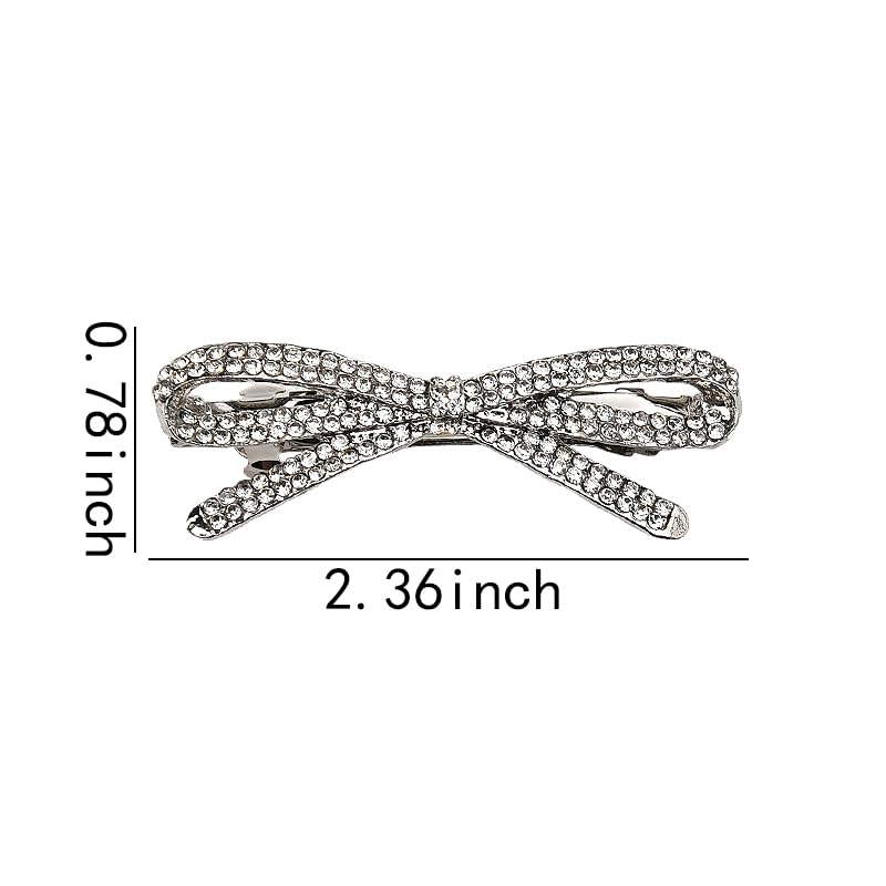 Rhinestone Bow Hair Barrettes for Women Girls Sparkling Glittering Bow-Knot French Barrettes Silver Crystal Hair Clips Hairpins Hair Pin Ponytail Holders Bling Metal Hair Bow Clips Accessories - color: Rhinestone