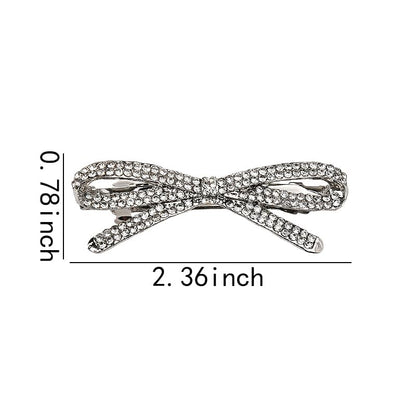 Rhinestone Bow Hair Barrettes for Women Girls Sparkling Glittering Bow-Knot French Barrettes Silver Crystal Hair Clips Hairpins Hair Pin Ponytail Holders Bling Metal Hair Bow Clips Accessories - color: Rhinestone