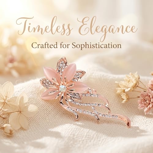 QCWN Large Flower Brooches and Pins for Women Vintage Rhinestone Sunflower Brooch Costume Jewelry Lapel Hat Pins for Wedding Dresses Bouquet Gifts - style: 4Pcs Rose Gold Tone