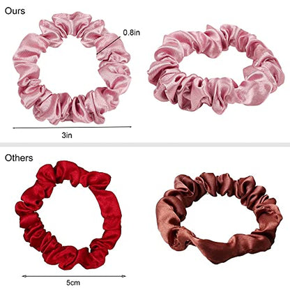 Satin Silk Hair Ties Small Mini Scrunchy for Women Cute Soft No Slip Ponytail Holders 12 Pcs Mini Bulk Scrunchies Elastic Hair Bands for Thick Curly Hair Pony Tails Hair Ties - color: Mixed colors