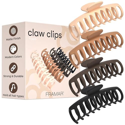 FRAMAR Extra Large Claw Clips For Thick Hair, Hair Claws Pack, Hairclips | Large Hair Clips For Thick Hair, Claw Clip Pack, Hairclips. For Women, Ganchos Para El Cabello, Non Slip Matte Finish - color: Neutral