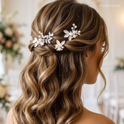 Heread Pearl Wedding Hair Pins Silver Bridal Clip for Women (Pack of 3) | Rhinestone Hair Clips Prom Accessories Accessory for Brides
