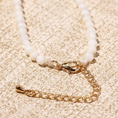 Simple 4mm Gemstones and Crystals Choker Necklace Unisex 16"-18" | Necklaces for Women Men, Adjustable, 40-45 cm Chain Length, Handmade, Spiritual Gemstones, Positive Energy, Daily Wear - style: White Shell