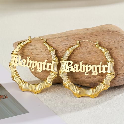 18K Gold Plated Bamboo Hoop Earrings for Women – Large Round Heart Design, 80/90s Ghetto Door Knocker Style, Trendy Hip Hop Jewelry Accessories - color: 1 Pcs Gold