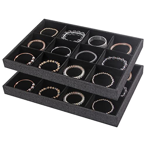 Julysky 2Pcs 12 Grids Stackable Jewelry Organizer Trays for Drawer,Bracelet Holder Box,Necklace Display Stand for Selling - size: 12 Grid Tray + 12 Grid Tray