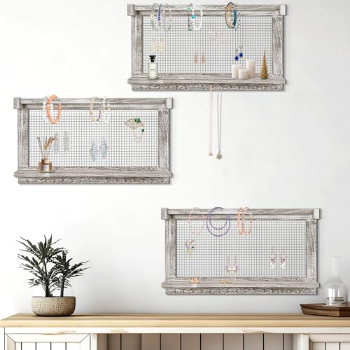 Jerry & Maggie Wall Mounted Jewelry Organizer, Wooden Necklace Holder Hanger with Hooks, Wall Jewelry Organizer Wall Mount for Necklace Display (3 Pack) - color: 3 Pack