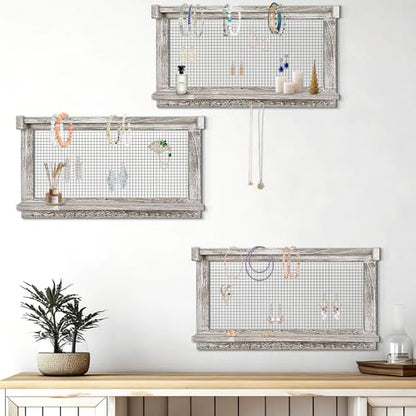 Jerry & Maggie Wall Mounted Jewelry Organizer, Wooden Necklace Holder Hanger with Hooks, Wall Jewelry Organizer Wall Mount for Necklace Display (3 Pack) - color: 3 Pack